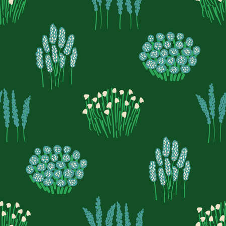 Lovely floral seamless pattern. Rustic wildflowers wallpaper on a deep green background.のイラスト素材