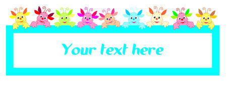 Nine multi-colored aliens holding a frame for textのイラスト素材