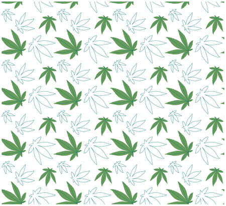 seamless vector pattern Green cannabis leaves. Flat style, line art.Isolated on a white background. Wallpaper, packaging, print for textiles.のイラスト素材