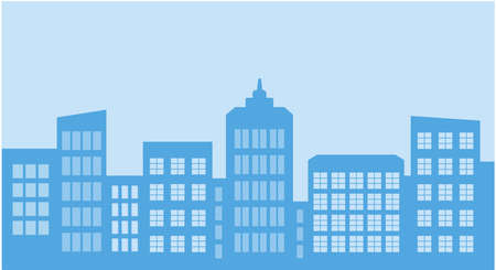 Vector illustration City. High-rise buildings in a flat style. Roofs, windows, walls in blue and blue. Background, screensaver, wallpaperのイラスト素材