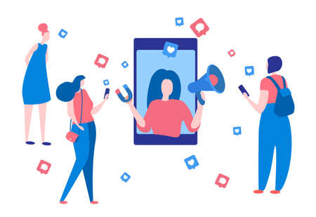 Vector illustration Influence marketing.Online engagement communication business or digital customer...