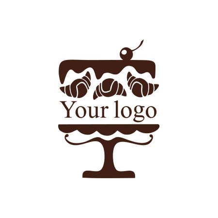 Logo for a baking company. A bakery that bakes delicious cakes, pastries, cupcakes, muffins, pies, and other sweets. Chocolate cake with a cherry, inside which is a place for the name of your companyのイラスト素材