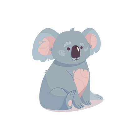 Koala vector, cute gray bear. Funny beast from the Australian series. Fluffy baby in cartoon style isolated on white background. Illustrations for childrens books, encyclopedias, posters, cardsのイラスト素材