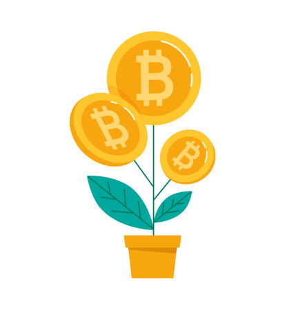 Growing bitcoin, growth concept. Blockchain technologies cryptocurrency coins. Vectorのイラスト素材