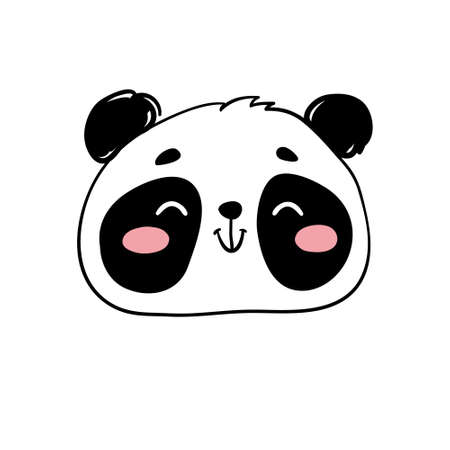 The muzzle of cute panda. Vector illustration hand drawn style, funny animal print on white background.のイラスト素材