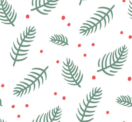 Seamless Christmas pattern with fir branches. Vector wallpaper in flat styleのイラスト素材