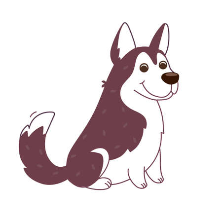 Husky. The dog is sitting. Vector illustration in flat style isolated on white backgroundのイラスト素材