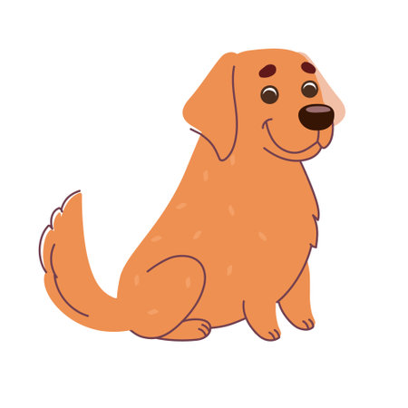 Labrador dog, Golden Retriever. The dog is sitting. Vector illustration in flat style isolated on white background.のイラスト素材