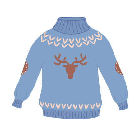 Knitted sweater with deer. Vector illustration in a flat style.のイラスト素材