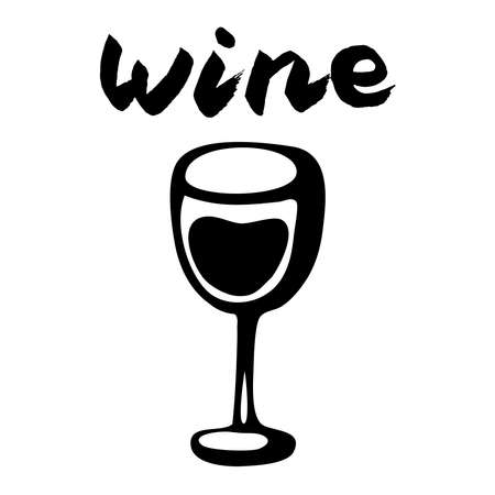 Vector wine glass alcohol line art, calligraphy, doodle picture, hand drawn sketch, poster, postcard.のイラスト素材