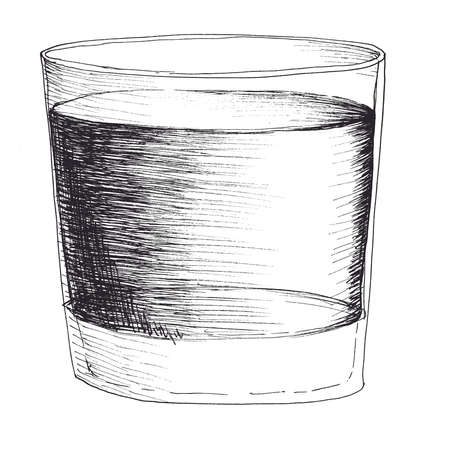 Vector monochrome hand drawn sketching illustration of whiskey or vodka wineglass isolated on white background.のイラスト素材