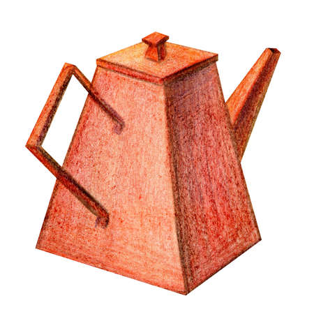 Watercolor square autumn cute hygge kettle illustration. Hand drawn orange teapot isolated on white background, tea timeの写真素材