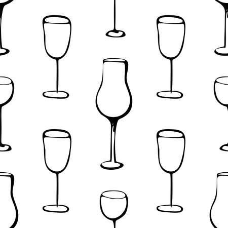Seamless doodle pattern with wine glass. Vector sketch illustration.のイラスト素材