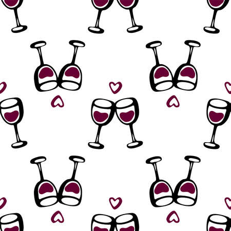 Seamless doodle pattern with wine glass. Vector sketch illustration.のイラスト素材