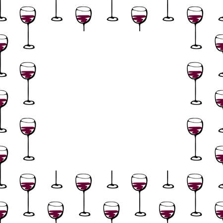 Seamless doodle pattern frame with wine glass. Vector sketch illustration of square border.のイラスト素材