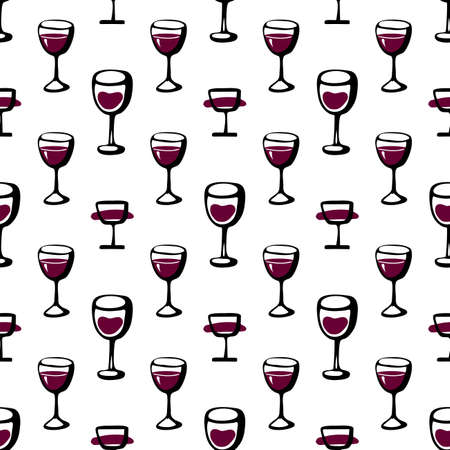 Seamless doodle pattern with wine glass. Vector sketch illustration.のイラスト素材