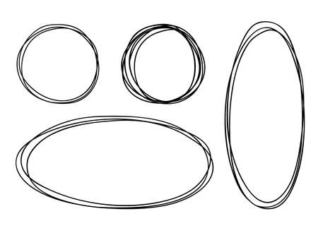 Simple round oval vector frames in doodle style. Black outline on a white background with an empty space in the center illustrations. For decoration of cards, invitations.のイラスト素材