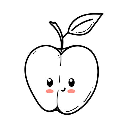 Apple character with funny face. Happy cute cartoon apple vector illustration. Healthy vegetarian food isolated kids characterのイラスト素材