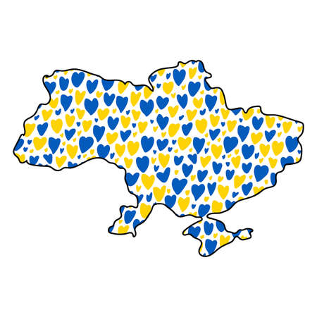 Stop War in Ukraine concept vector illustration. Heart, love for Ukraine, Ukrainian flag and map illustration. Save Ukraine from Russia.のイラスト素材