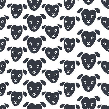 Sheeps doodle background. Flat illustration of sheeps seamless pattern. Farm animals simple drawingsのイラスト素材