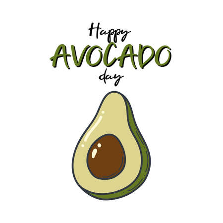 Avocado day doodle outline icon. Logo organic fruit and vegetable isolated illustration.のイラスト素材
