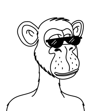 Bored ape in sunglasses NFT isolated on white background. Non fungible token blockchain monkey vector illustration in sketch styleのイラスト素材