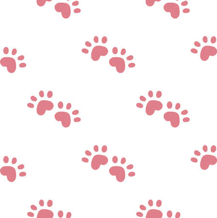 Pink cat seamless pattern. Meow and cat paws background vector illustration. Cute cartoon pastel character for nursery girl baby print.のイラスト素材