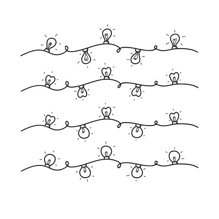 Set of Christmas lights doodle. Hand drawn vector ink Christmas illumination garlands. Design for home decoration, coloring book, greeting cards.のイラスト素材