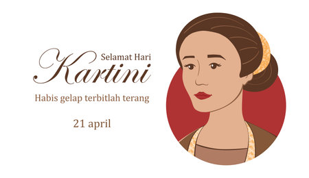 Selamat hari Kartini. Translation Happy Kartini day. Habis gelap terbitlah terang means After Darkness comes Light. Indonesian Hero Kartini with Indonesian flag vector illustrationのイラスト素材