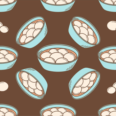 Sweet dumpling soup Tang yuan vector illustration. Chinese New year dessert tangyuan in doodle style.のイラスト素材
