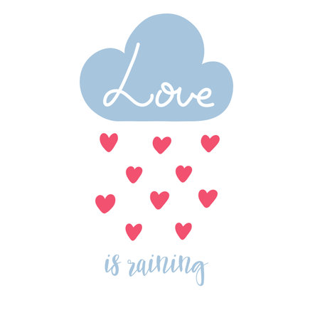 Cute Valentines banner, greeting card design with text lettering vector illustration. Its raining loveのイラスト素材
