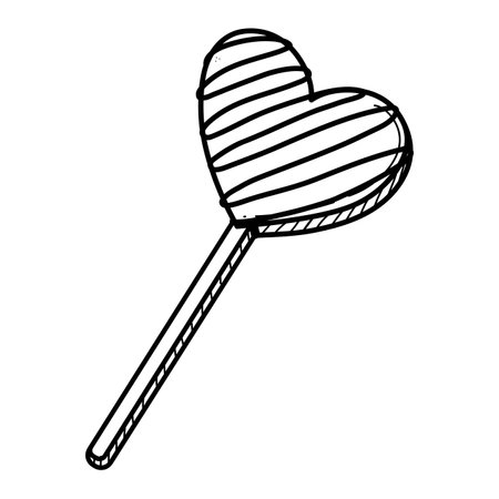 Hand drawn heart shaped sweet lollipop hard candy on a stick vector illustration. Cute romantic Valentines day doodle isolated on white.のイラスト素材