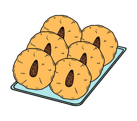Chinese almond cookies vector illustration. Chinese New year dessert almond biscuit in doodle style.のイラスト素材
