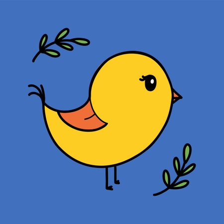 Cute bird vector illustration isolated on a white background. Hand drawn doodle illustration of a spring bird for kidsのイラスト素材