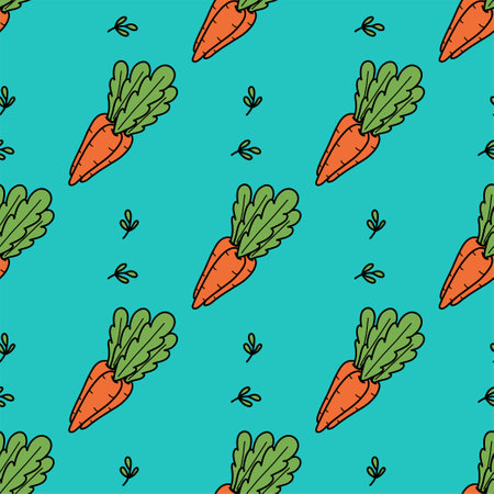 Cute spring and summer seamless pattern with carrots. Doodle Easter background for textile, wrapping paper, package, fabric, wallpaperのイラスト素材