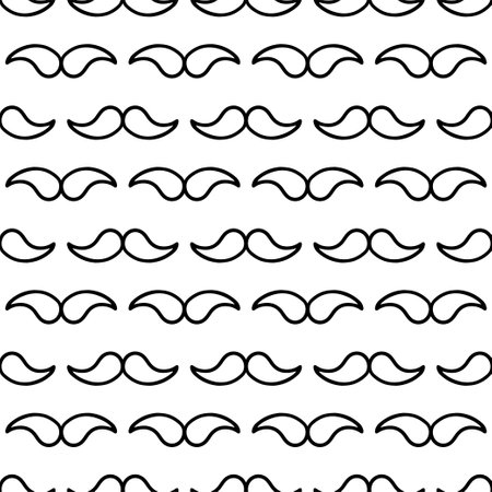 Barber shop mustache vintage gentleman vector seamless pattern. Background or texture with black curly retro mustaches on white background.のイラスト素材