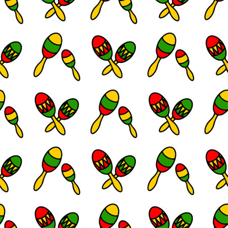 Maracas vector illustration. Seamless Mexican pattern of maraca and maracas. Background for Cinco de Mayoのイラスト素材