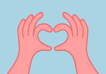 Hands making or formatting a heart symbol icon. I love you heart sign. Valentine day, message of love hand gesture, shapes heart with both hands.のイラスト素材