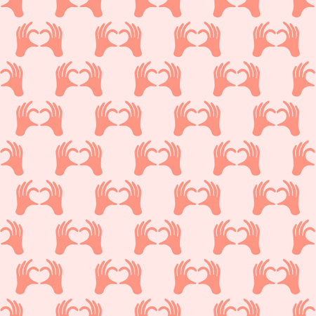 Hands making or formatting a heart symbol seamless pattern illustration. I love you heart sign. Valentine day, message of love hand gesture, shapes heart with both hands vector background..のイラスト素材