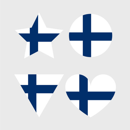 Finland flag vector icons set of illustrations in the shape of heart, star, circle and map.のイラスト素材