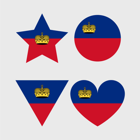 Liechtenstein flag vector icons set of illustrations in the shape of heart, star, circle and map.のイラスト素材
