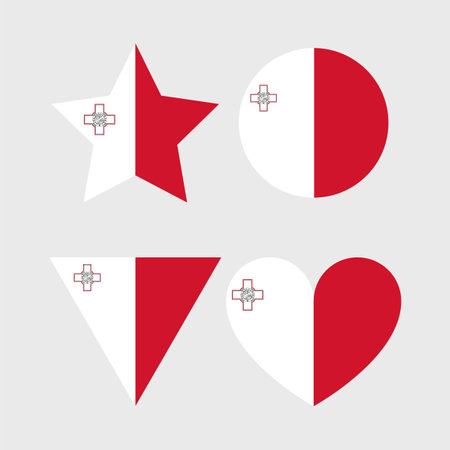 Malta flag vector icons set of illustrations in the shape of heart, star, circle and map.のイラスト素材