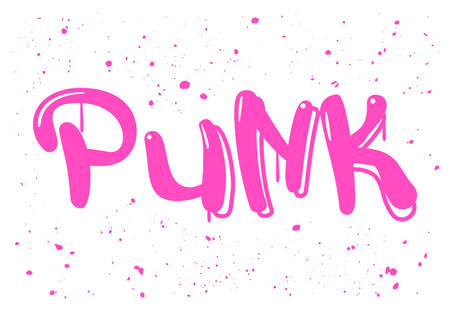 Pink punk word graffiti grunge lettering. Ink spray doodle girly barbiecore text illustration isolated on whiteのイラスト素材