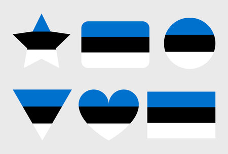 Estonia flag vector icons set of illustrations in the shape of heart, star, circle and mapのイラスト素材