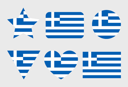 Greece flag vector icons set of illustrations in the shape of heart, star, circle and map.のイラスト素材