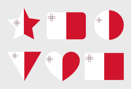 Malta flag vector icons set of illustrations in the shape of heart, star, circle and map.のイラスト素材