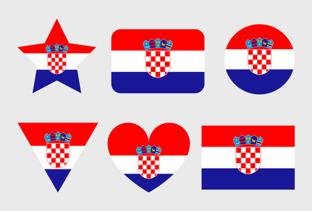 Croatia flag vector icons set of illustrations in the shape of heart, star, circle and map.のイラスト素材