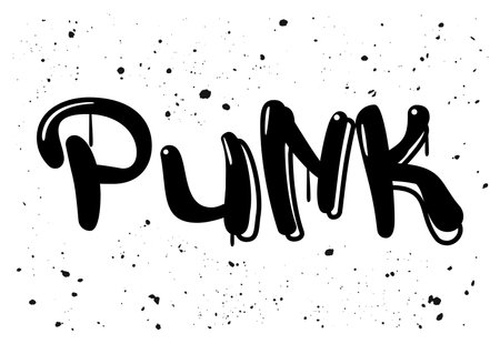 Punk word graffiti grunge lettering. Ink spray doodle text illustration isolated on whiteのイラスト素材