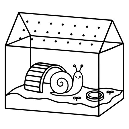 Cute pet snail in a terrarium vector illustration. Domestic garden snail decor from pet shops..のイラスト素材