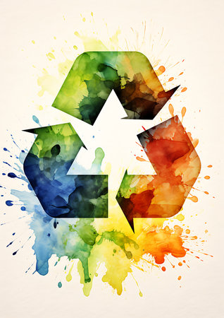 Colorful watercolor recycling symbol promoting environmental conservation and sustainable practicesの素材